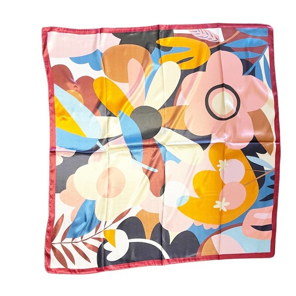 NEW Multicolor Bold Colorful Floral Pink Flower Printed Silky Fashion Scarf - Picture 4 of 11